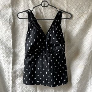 Lands End swimsuit tankini top size 14 DDD Black w/ White pattern NEVER WORN